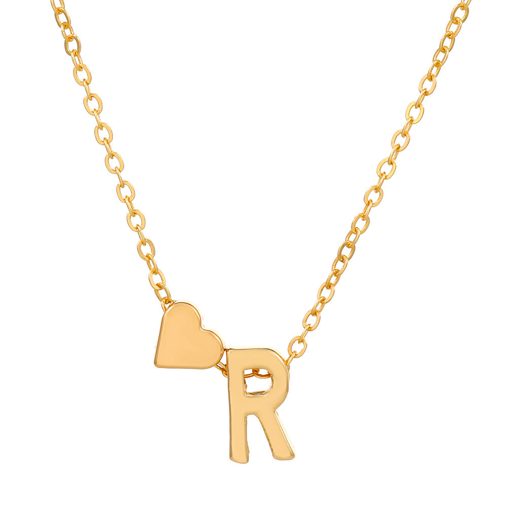 Wholesale love 26 English letters creative heart-shaped short clavicle chain